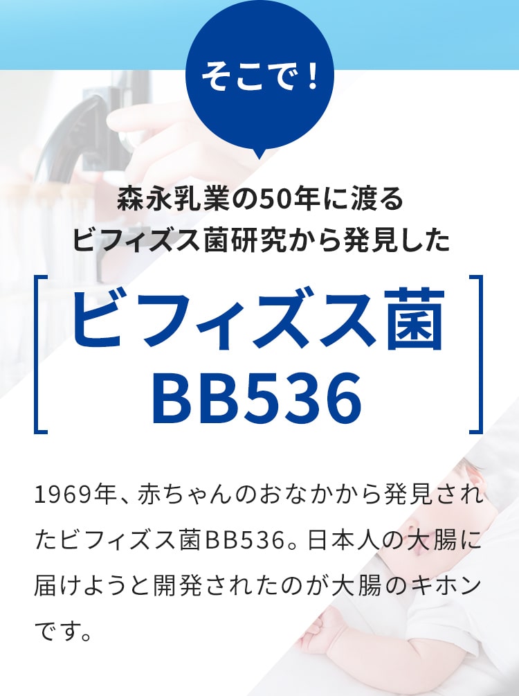 そこで！森永乳業の50年に渡るビフィズス菌研究から発見した ビフィズス菌BB536