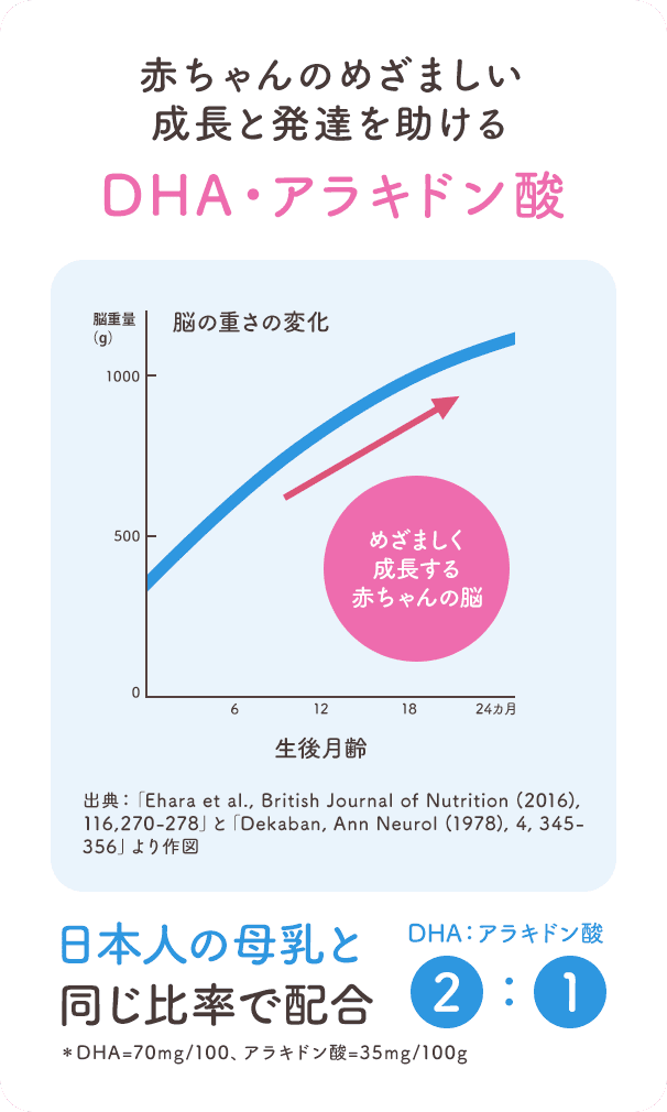 赤ちゃんのめざましい成長と発達を助けるDHA・アラキドン酸