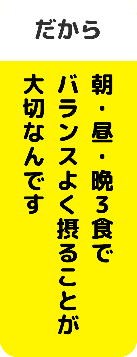 だから 朝・昼・晩3食でバランスよく摂ることが大切なんです
