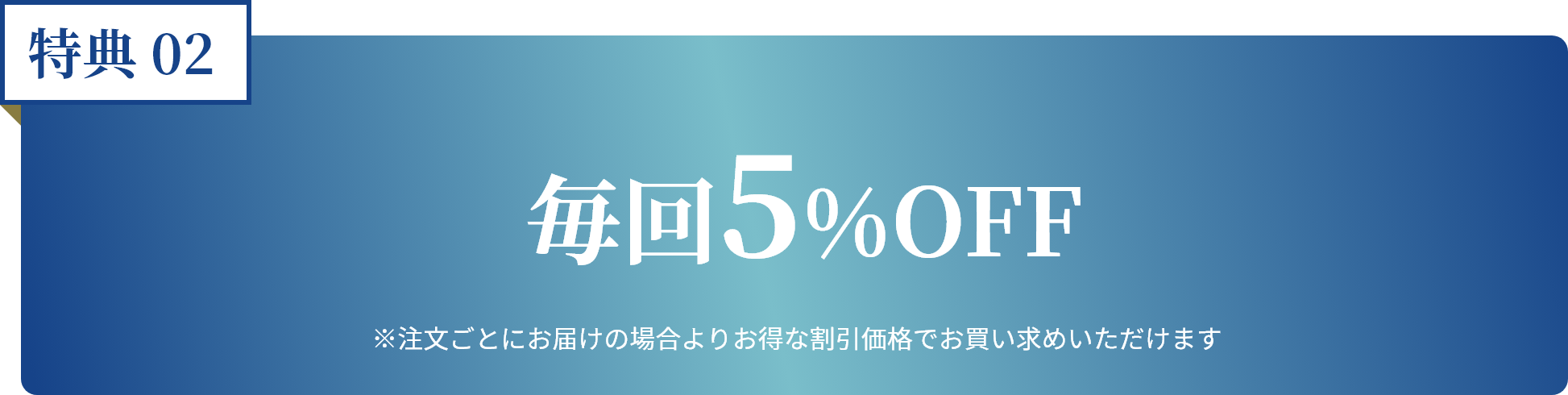 特典02 毎回5%OFF ※注文ごとにお届けの場合よりお得な割引価格でお買い求めいただけます